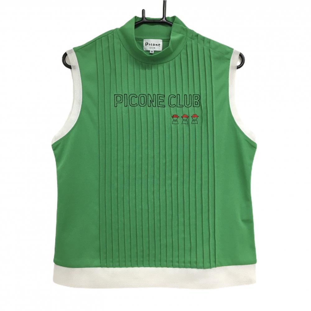 ピッコーネクラブ ハイネックノースリーブシャツ グリーン×白 フロントプリーツ　 レディース III(XL) ゴルフウェア PICONE