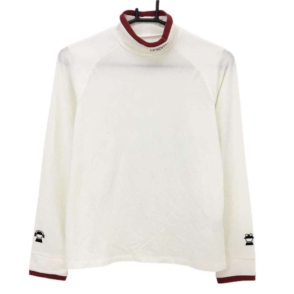 【美品】ピッコーネ 長袖ハイネックシャツ 白×レッド 表微起毛 アクリル混  レディース サイズ表記無し ゴルフウェア PICONE