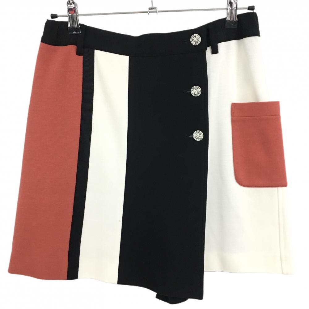 【美品】ピッコーネ キュロットスカート 黒×白 ロゴボタン ストレッチ ウエスト一部ゴム レディース 40(L) ゴルフウェア PICONE