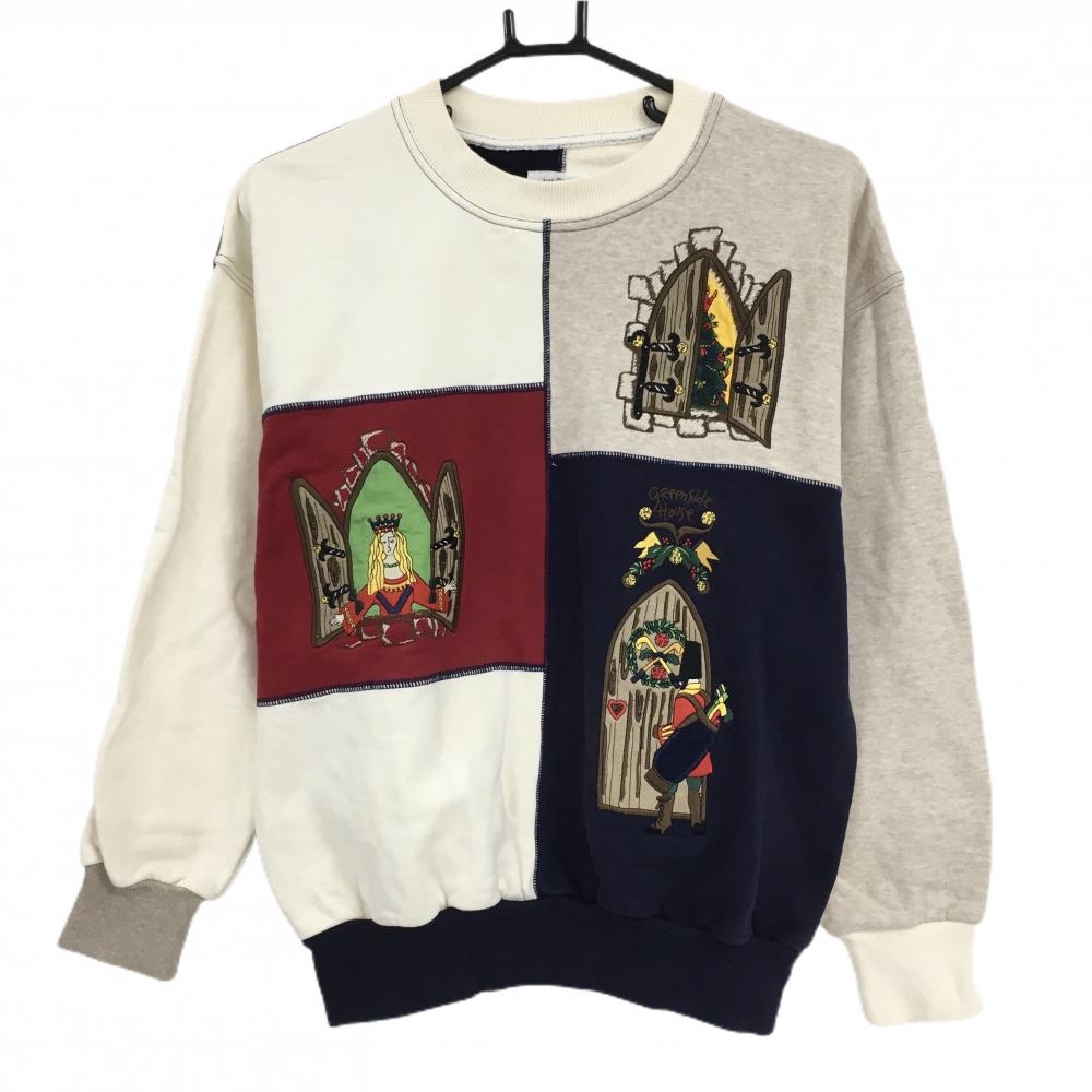 【美品】カステルバジャックスポーツ トレーナー ベージュ系×レッド×ネイビー フロントロゴ レディース 1(S) ゴルフウェア CASTELBAJAC