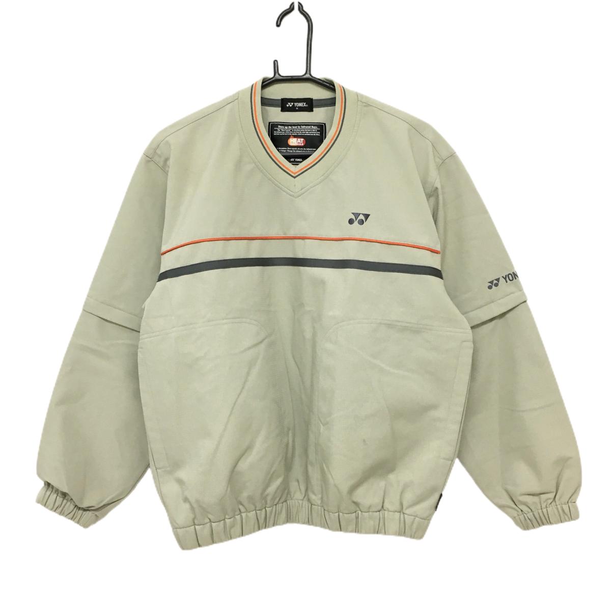 ヨネックス 2WAYスニード グリーングレー ×オレンジ 地模様 胸元パイピングライン 袖着脱可 裏起毛  メンズ M ゴルフウェア YONEX