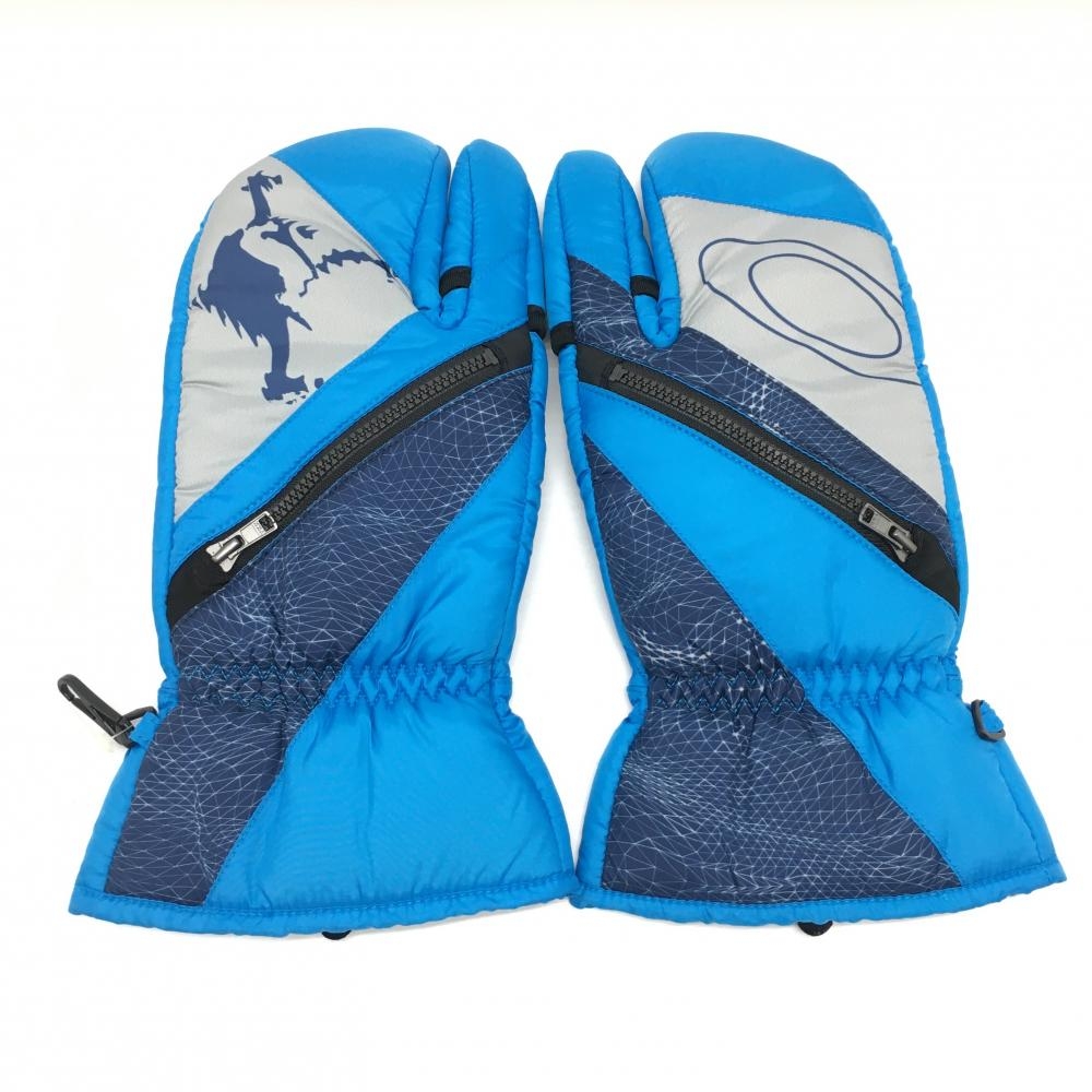 【未使用品】オークリー ミトングローブ ライトブルー×ネイビー 手袋 中綿 蓄熱 メンズ FREE ゴルフウェア Oakley