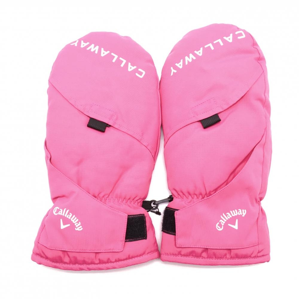 【新品】キャロウェイ 手袋 ピンク×白 ミトングローブ 裏起毛 滑り止め付 メンズ FR ゴルフウェア Callaway