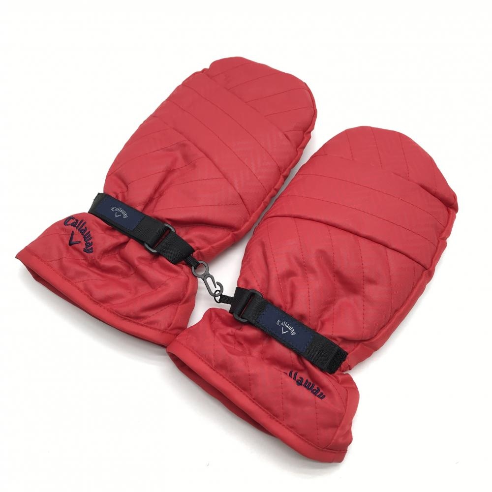 【美品】キャロウェイ 手袋 レッド×黒 ミトングローブ 裏起毛 滑り止め付き メンズ  ゴルフウェア Callaway