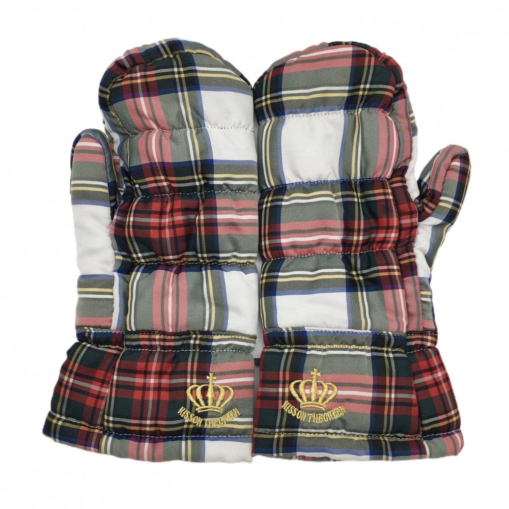 【新品】キスオンザグリーン 手袋 レッド×白 チェック 裏フリース ミトングローブ  レディース F ゴルフウェア kiss on the green