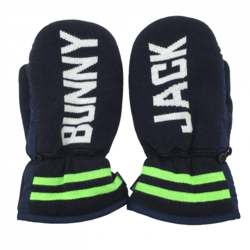 【超美品】ジャックバニー 手袋 ネイビー×白 ミトングローブ 一部ニット レディース  ゴルフウェア Jack Bunny