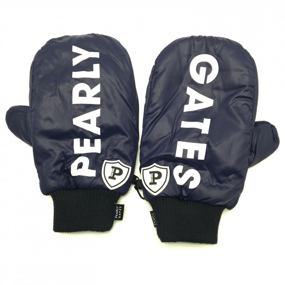 【超美品】パーリーゲイツ 手袋 ネイビー×白 ミトングローブ 内側フリース レディース  ゴルフウェア PEARLY GATES