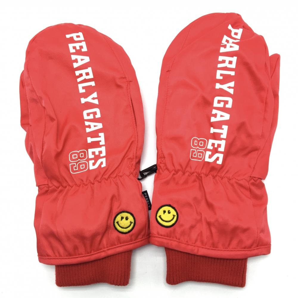 パーリーゲイツ 手袋 レッド×白 ミトングローブ ニコちゃん スマイル レディース  ゴルフウェア PEARLY GATES