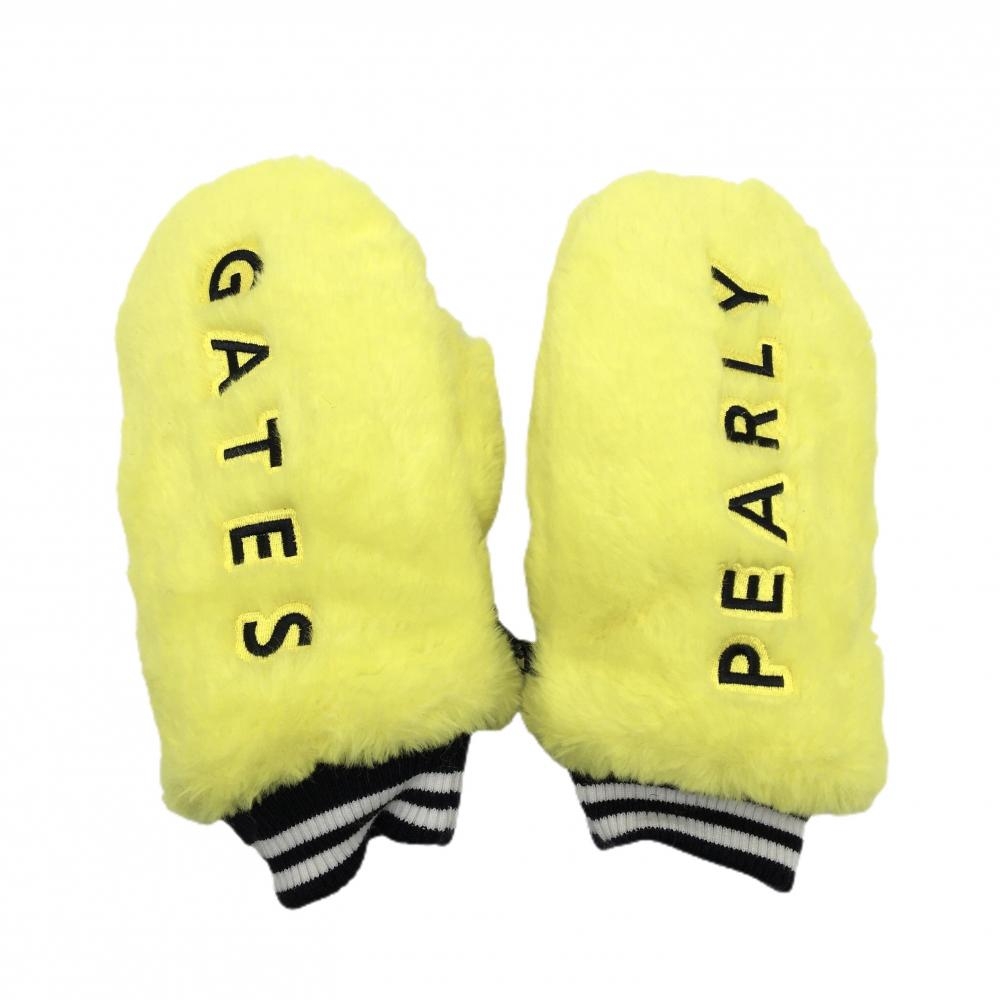【超美品】パーリーゲイツ 手袋 イエロー×黒 フェイクファー 裏起毛 ミトングローブ レディース  ゴルフウェア PEARLY GATES