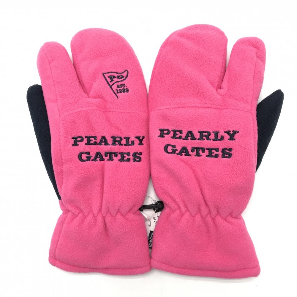 【新品】パーリーゲイツ 手袋 ピンク×ネイビー フリース ロゴ刺しゅう ミトングローブ レディース S ゴルフウェア PEARLY GATES