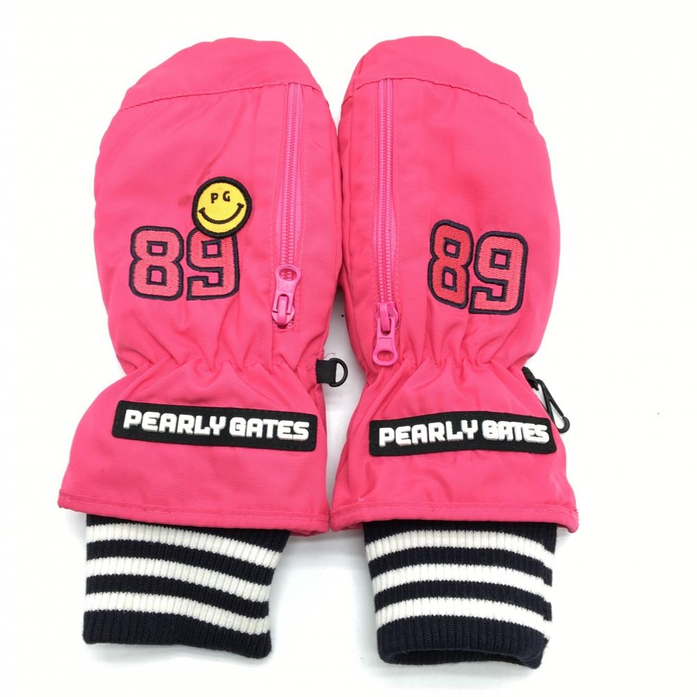 パーリーゲイツ 手袋 ピンク×黒 ニコちゃん スマイル ミトン レディース  ゴルフウェア PEARLY GATES