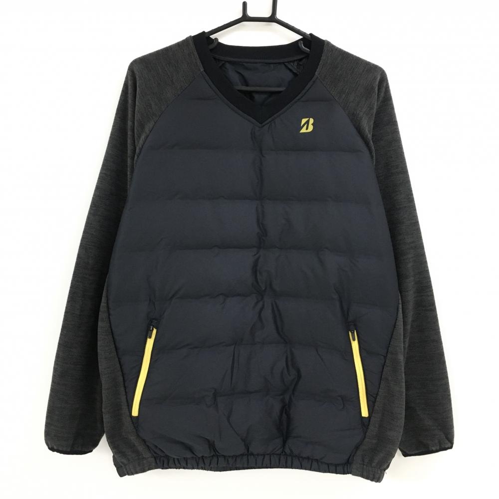 【超美品】ブリヂストンゴルフ 切替ダウンスニード 黒×杢グレー Vネック 身頃ダウン メンズ L ゴルフウェア Bridgestone