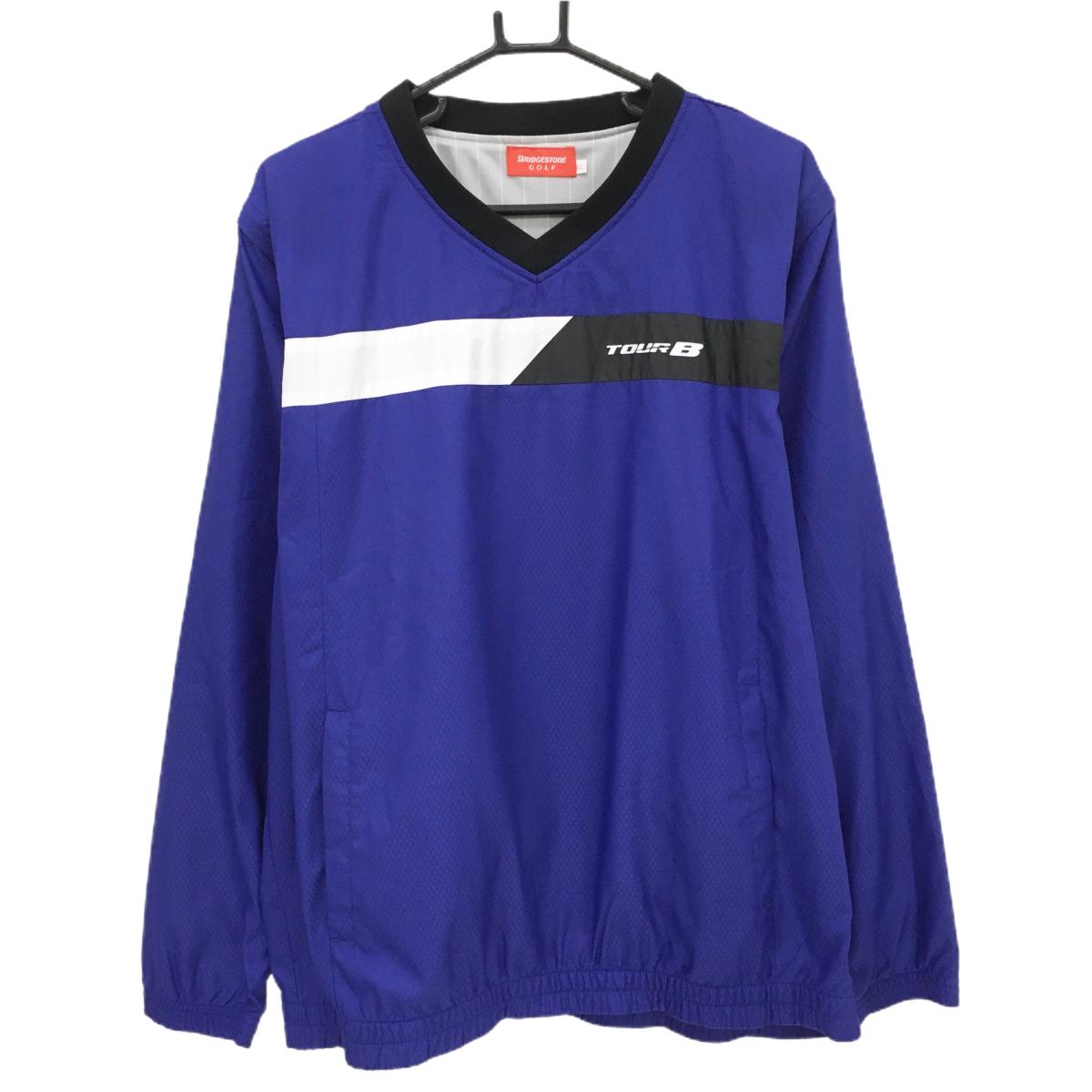 【超美品】ブリヂストンゴルフ 2WAYスニード ブルーパープル系×黒 地模様 蓄熱裏地 TOURB ブルゾン メンズ LL ゴルフウェア Bridgestone