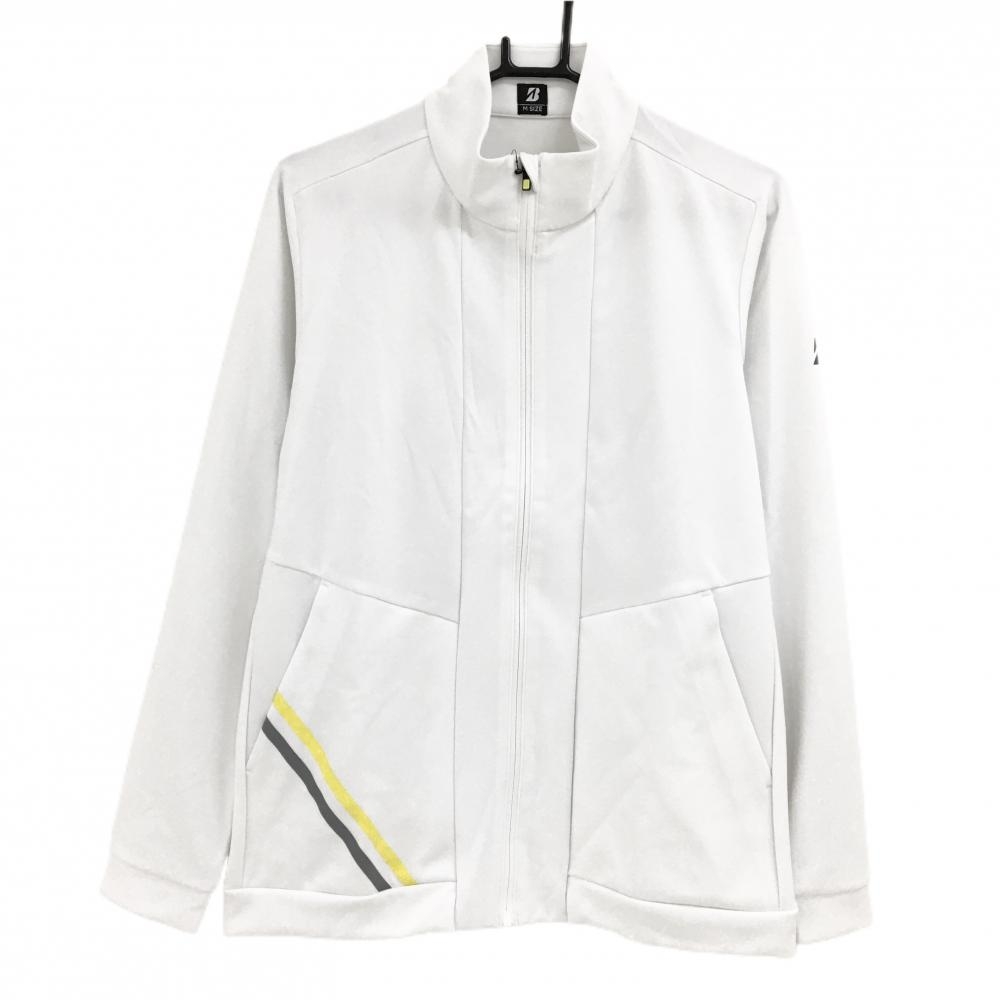 【新品】ブリヂストン ジャケットブルゾン 白 袖ロゴプリント ストレッチ UVカット メンズ M ゴルフウェア Bridgestone