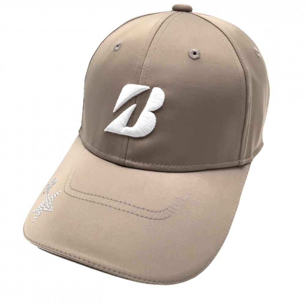 【新品】ブリヂストン キャップ ブラウン×白 つば星 ラインストーン レディース フリーサイズ(約54-58cm) ゴルフウェア Bridgestone