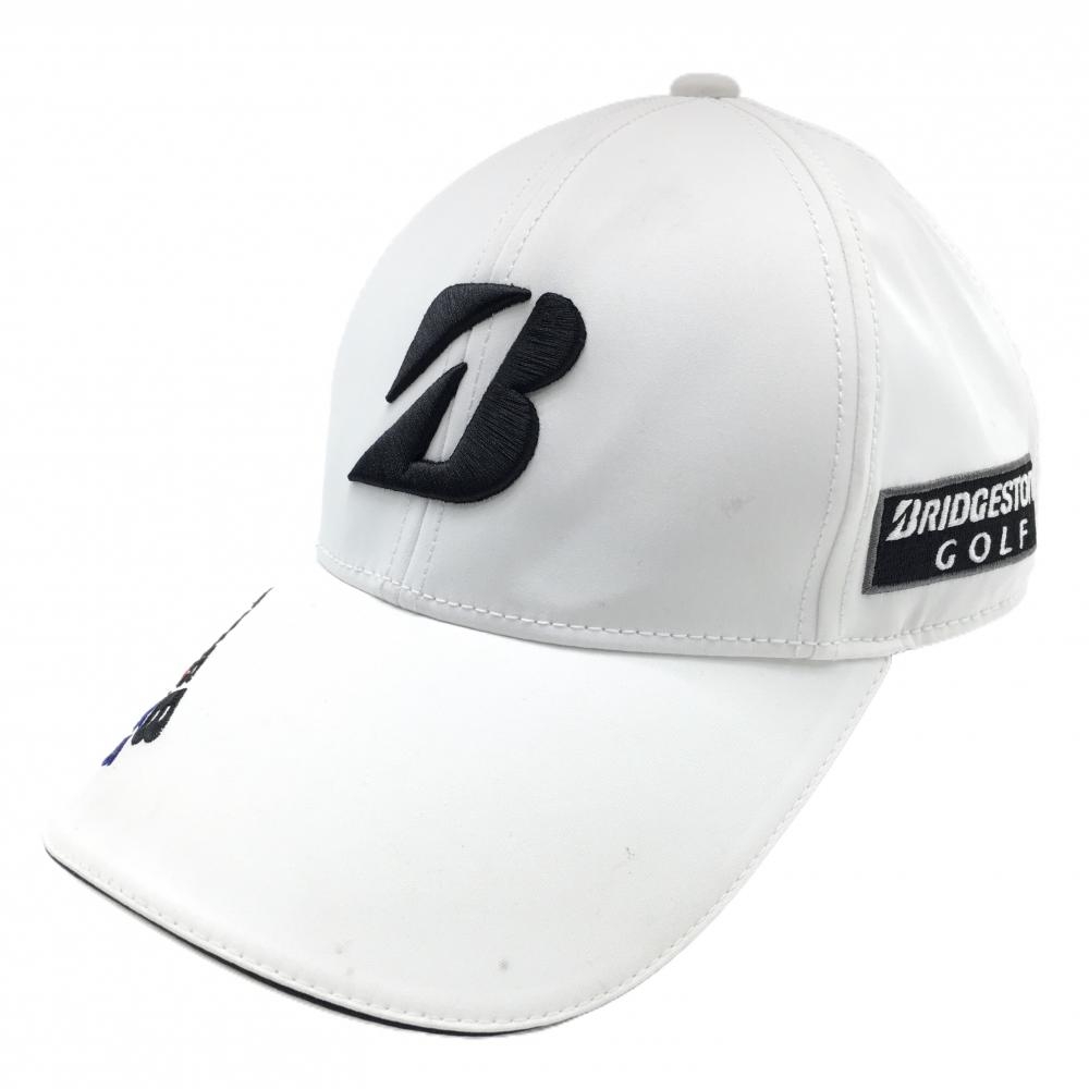 ブリヂストン キャップ 白×黒 立体ロゴ刺しゅう フリーサイズ(約56～59cm)  ゴルフウェア Bridgestone