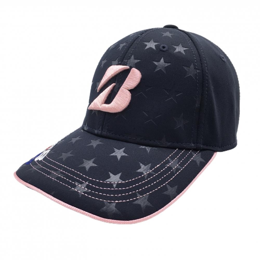 【超美品】ブリヂストン キャップ ネイビー 星地模様 ロゴピンク TOURB  ゴルフウェア Bridgestone