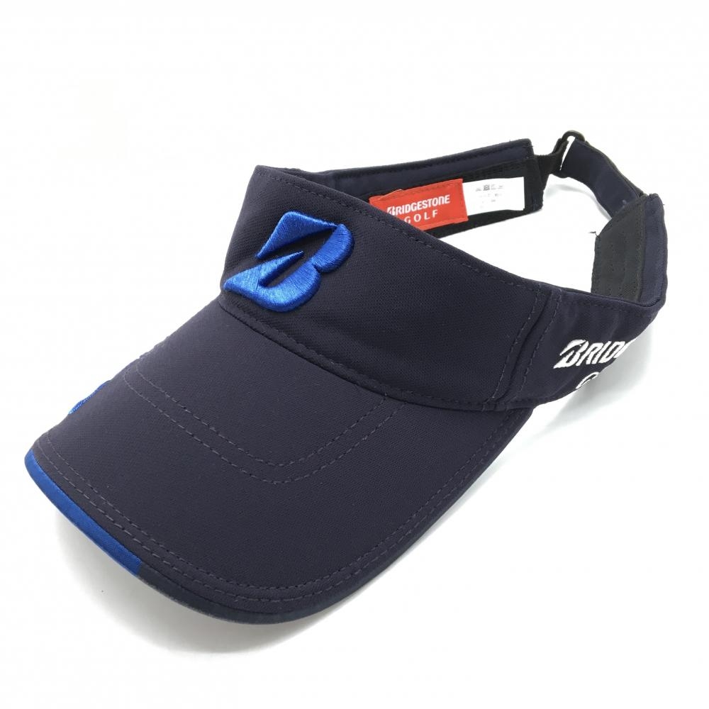 【美品】ブリヂストンゴルフ サンバイザー ネイビー×ブルー TOURB 立体ロゴ  フリーサイズ(約56-59cm)  ゴルフウェア Bridgestone