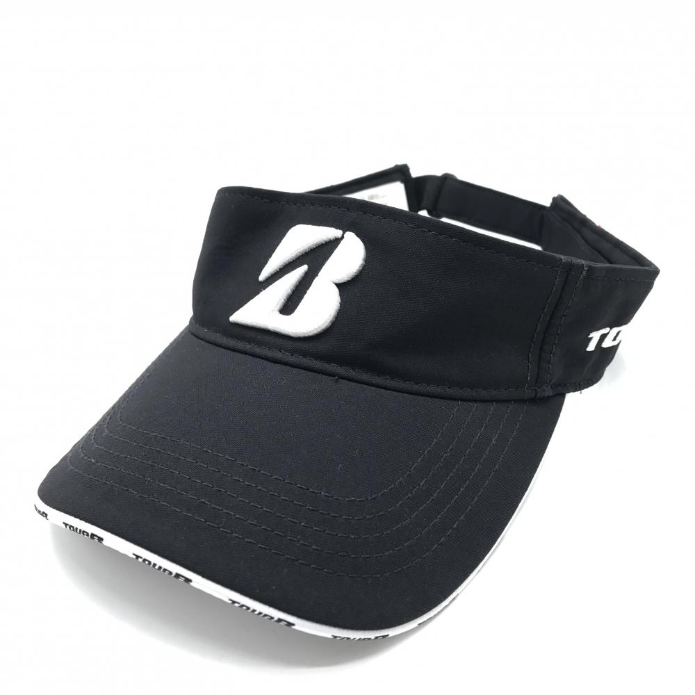 【美品】ブリヂストンTOURB サンバイザー 黒×白 立体ロゴ刺しゅう フリーサイズ（約56-59cm）  ゴルフウェア Bridgestone