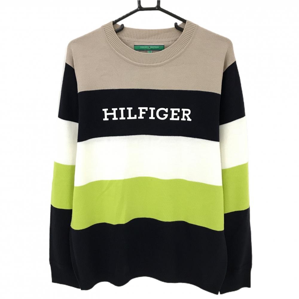 【超美品】トミーヒルフィガーゴルフ セーター ベージュネイビーライトグリーン メンズ LL ゴルフウェア 2023年モデル Tommy Hilfiger Golf