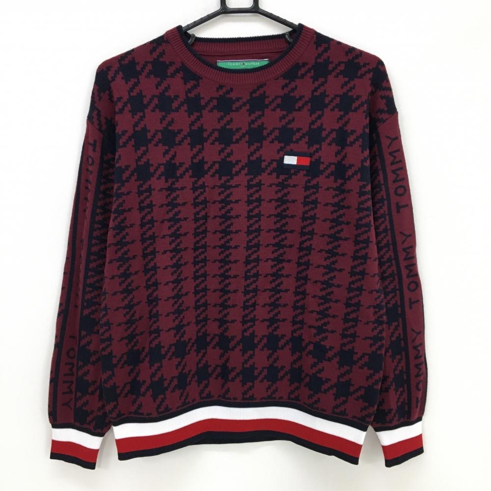 【超美品】トミーヒルフィガー セーター ボルドー×ネイビー 千鳥格子 ニット レディース L ゴルフウェア Tommy Hilfiger Golf