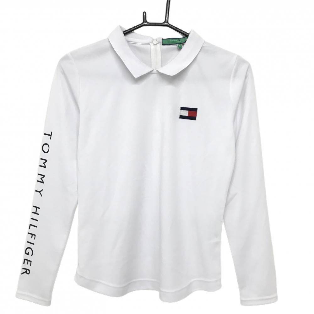 【超美品】トミーヒルフィガー 襟付き長袖シャツ 白 袖ロゴ 背面ハーフジップ  レディース S ゴルフウェア Tommy Hilfiger Golf