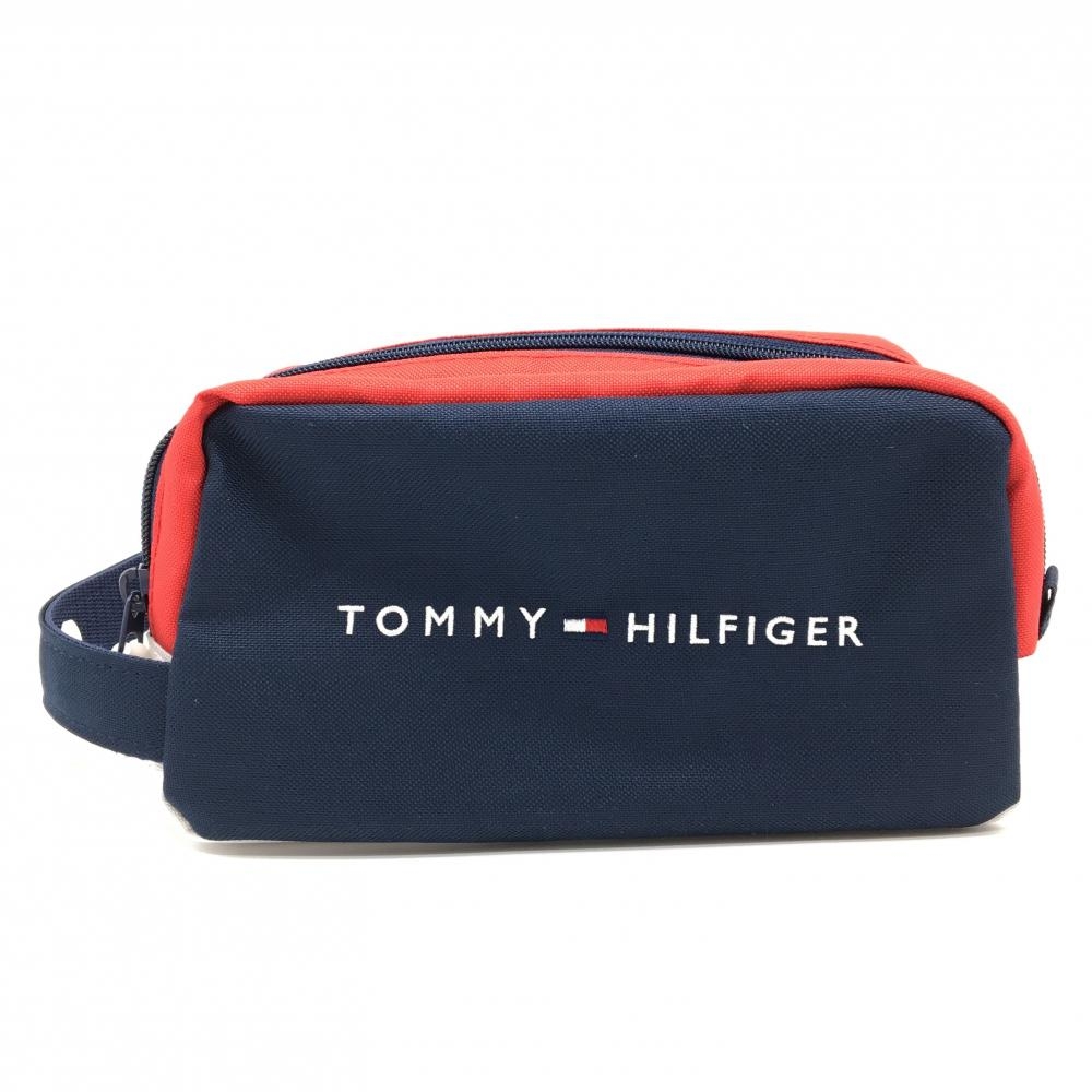 【新品】トミーヒルフィガー ラウンドポーチ ネイビー×白×レッド 小物入れ ロゴ刺しゅうゴルフ Tommy Hilfiger Golf