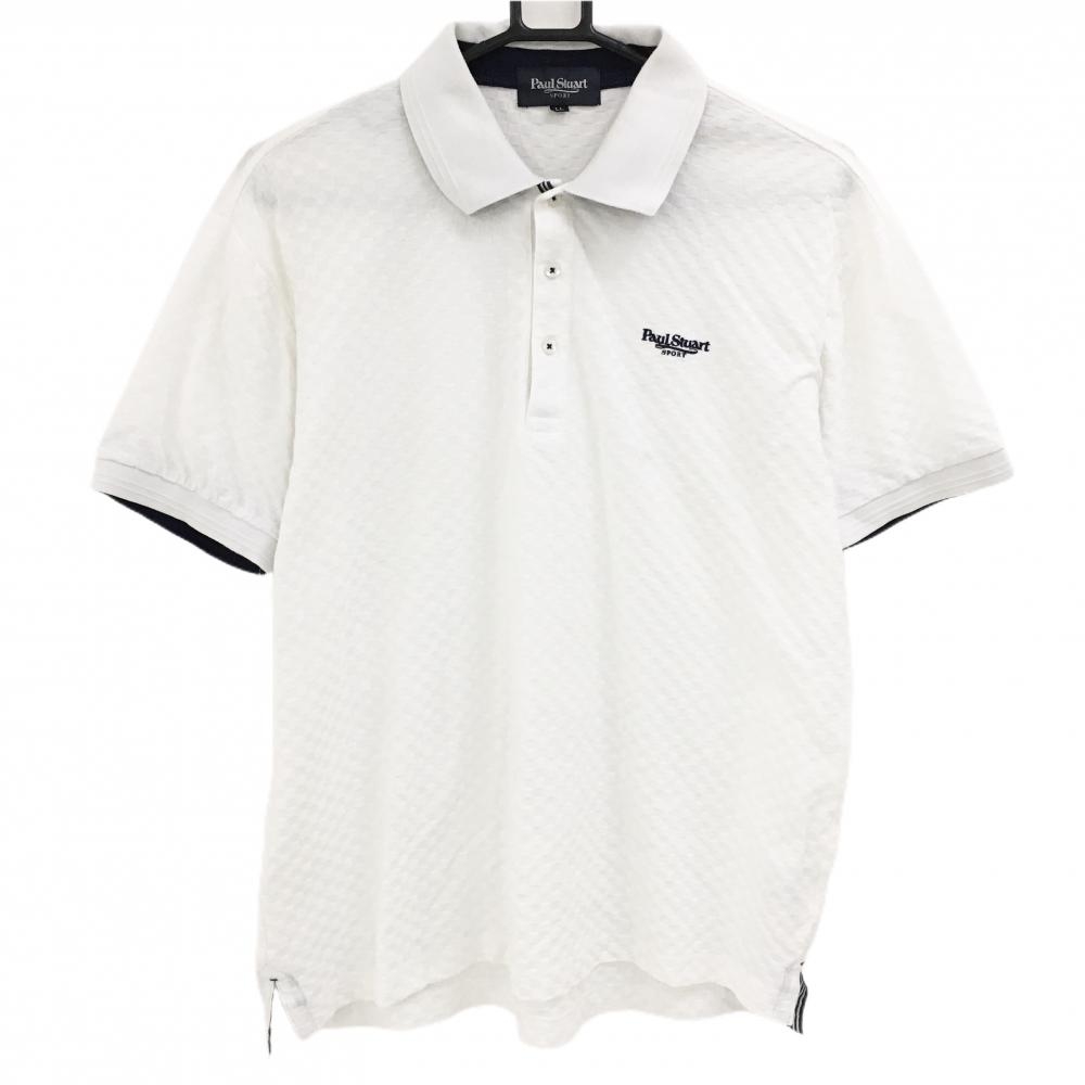 ポールスチュアートスポーツ 半袖ポロシャツ 白 ブロックチェック織