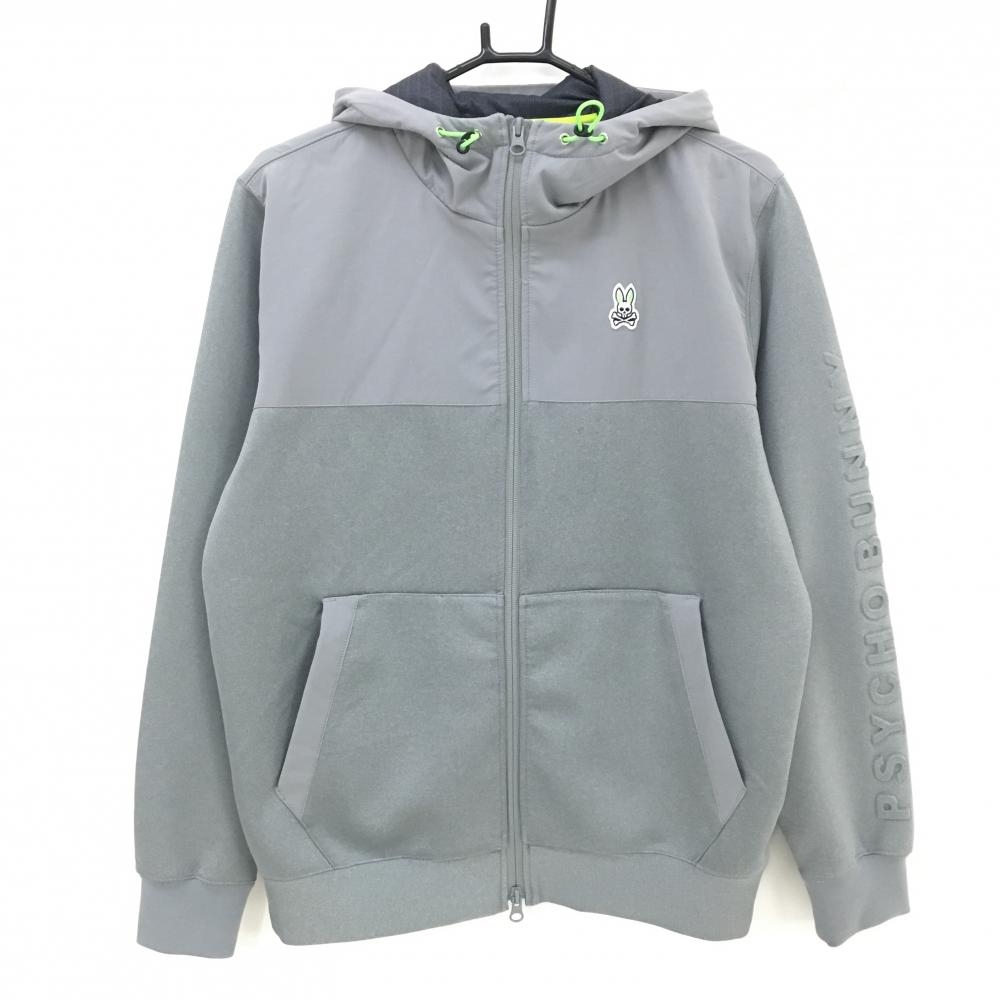 【美品】サイコバニー ジップパーカー 杢グレー 袖立体ロゴ スカルラビット  メンズ M ゴルフウェア Psycho Bunny