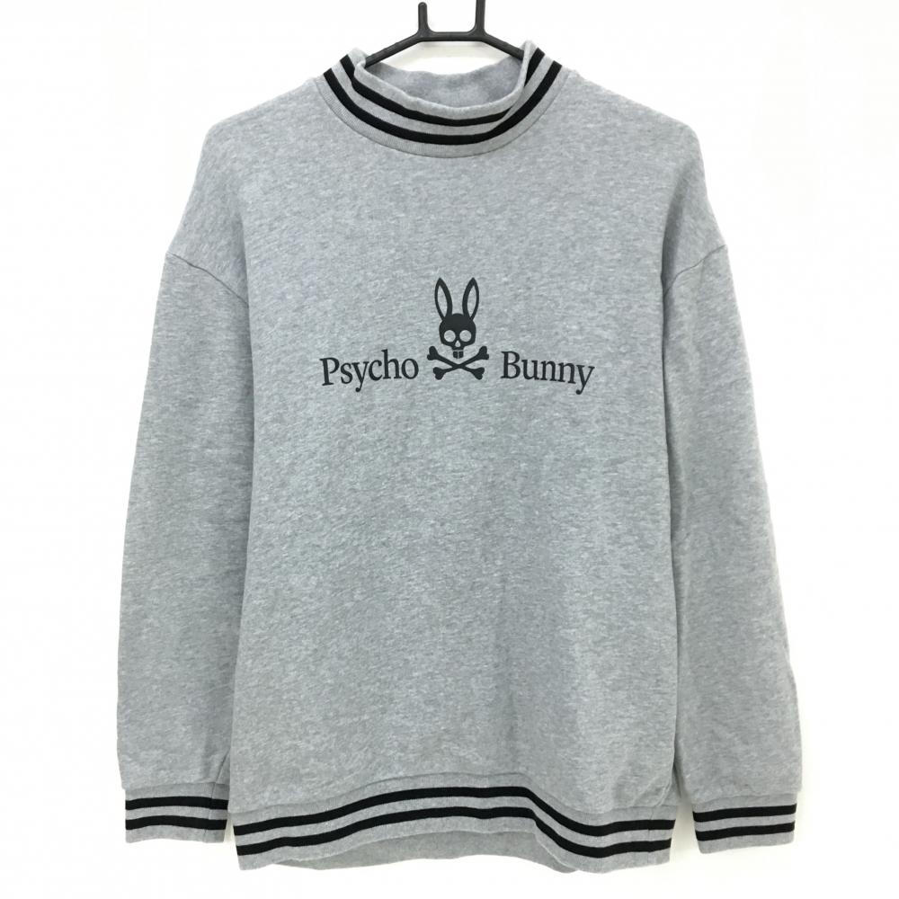 【美品】サイコバニー トレーナー グレー×黒 フロントロゴ リブライン  メンズ M ゴルフウェア Psycho Bunny