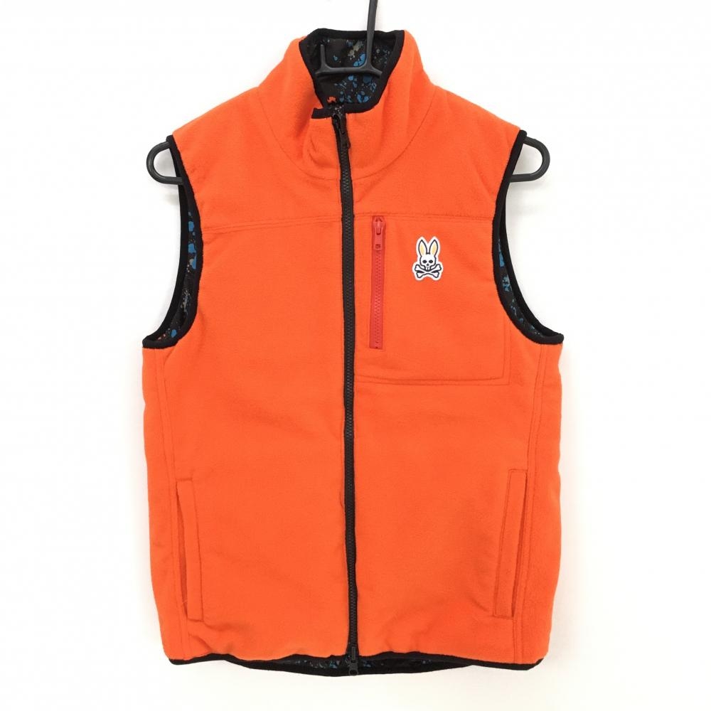 【美品】サイコバニー 中綿リバーシブルベスト オレンジ フリース 内側総柄  レディース 2(L) ゴルフウェア Psycho Bunny