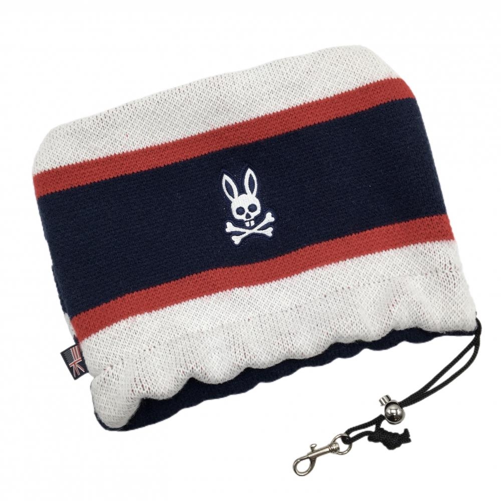 【美品】サイコバニー アイアンカバー 白×ネイビー×レッド ニット スカルラビット ヘッドカバー ゴルフ Psycho Bunny