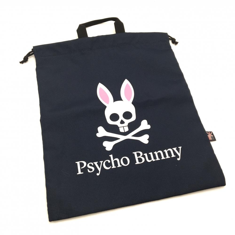 【超美品】サイコバニー シューズケース ネイビー×白 フロントロゴ 収納袋 持ち手付きゴルフ Psycho Bunny