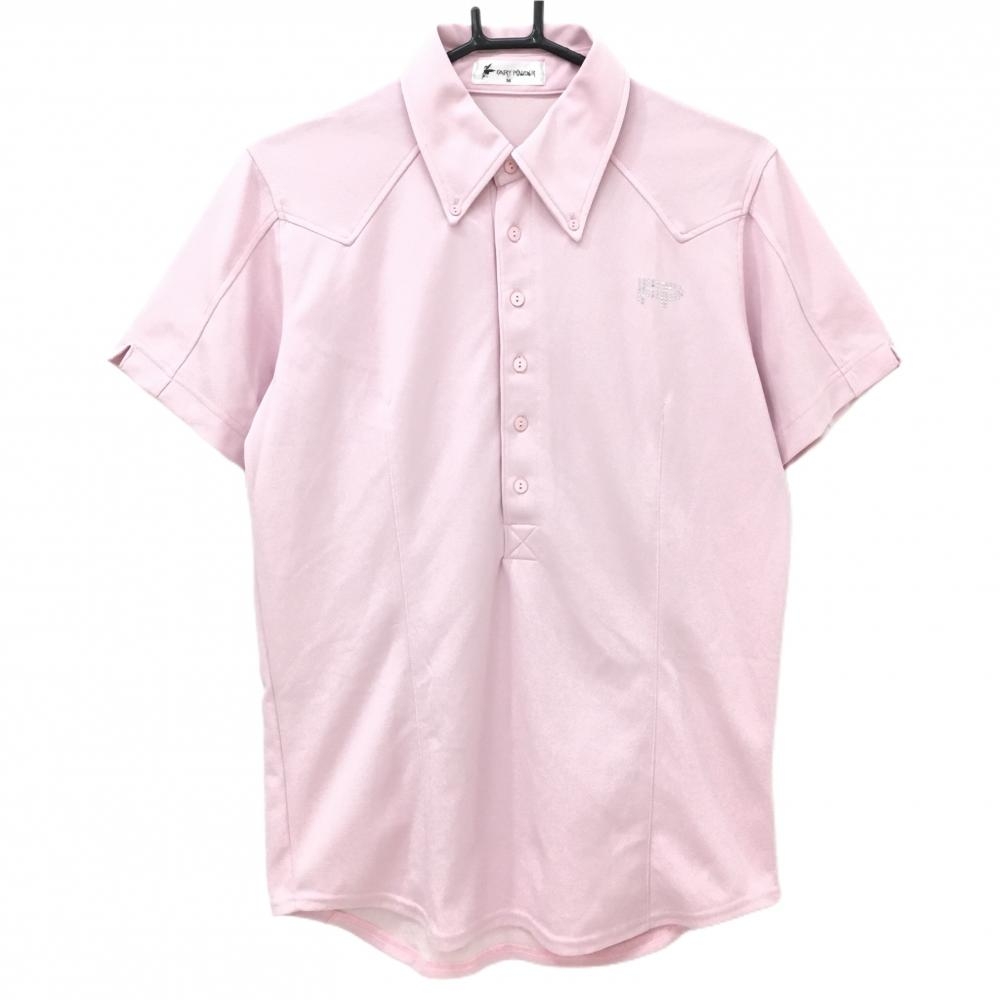 【超美品】フェアリーパウダー 半袖ポロシャツ ピンク ボタンダウン ラインストーンロゴ メンズ M ゴルフウェア FAIRY POWDER