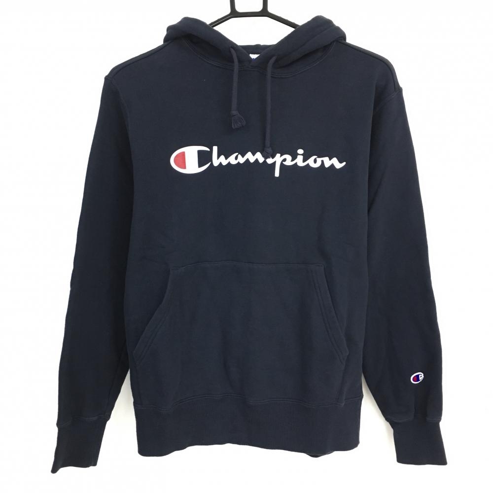 チャンピオン パーカー ダークネイビー×白 ロゴビックプリント メンズ MEDIUM ゴルフウェア Champion