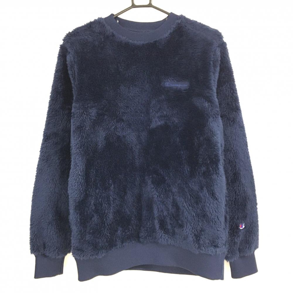 【超美品】チャンピオン ボアトレーナー ネイビー 胸元ロゴ メンズ SMALL ゴルフウェア Champion