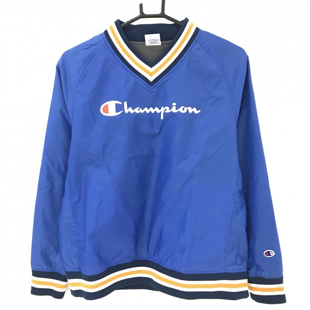 チャンピオン ナイロンスニード ブルー×白 裏微起毛 Vネック ブルゾン  レディース LARGE ゴルフウェア Champion
