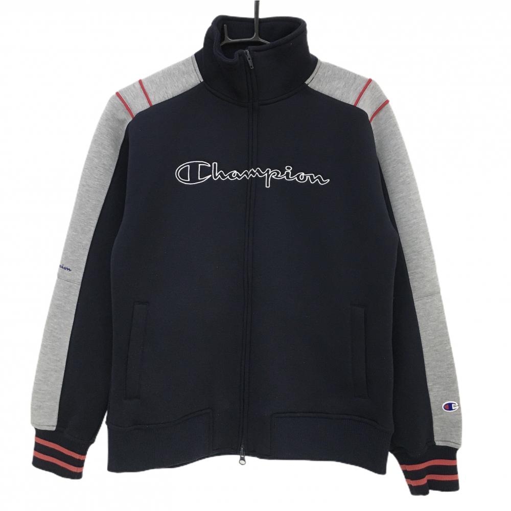【美品】チャンピオン ジップブルゾン ネイビー×グレー ダンボールニット レディース LARGE ゴルフウェア Champion