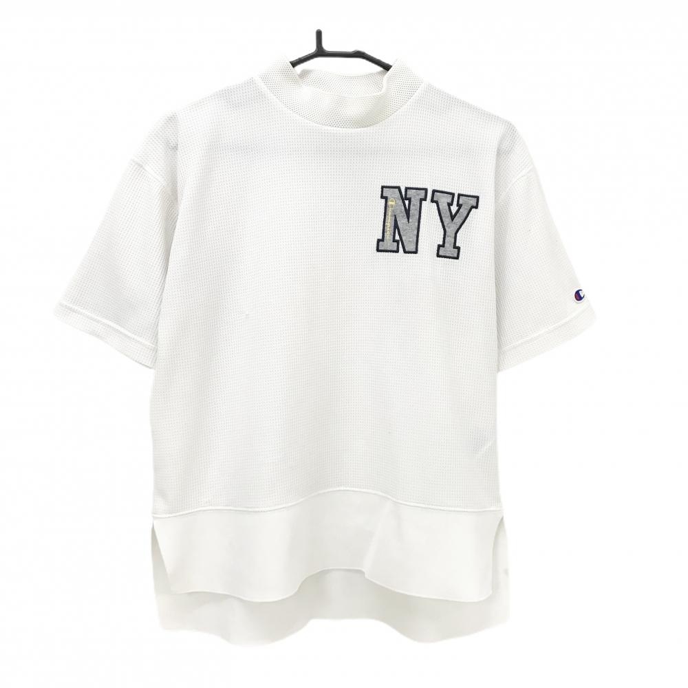 チャンピオン 半袖ハイネックシャツ 白 ネックメッシュ レディース LARGE ゴルフウェア Champion