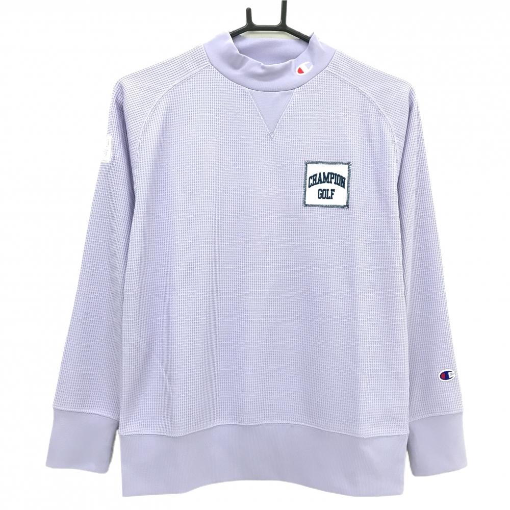 【超美品】チャンピオン 長袖ハイネックシャツ ライトパープル ワッフル生地 ワッペン レディース MEDIUM ゴルフウェア Champion