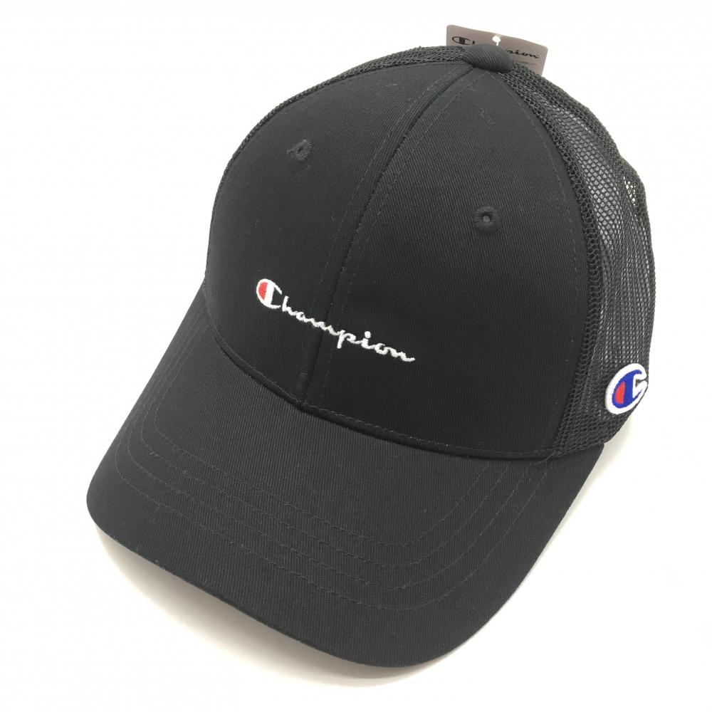 【新品】チャンピオン メッシュキャップ 黒 ロゴ刺しゅう  53-55cm  ゴルフウェア Champion