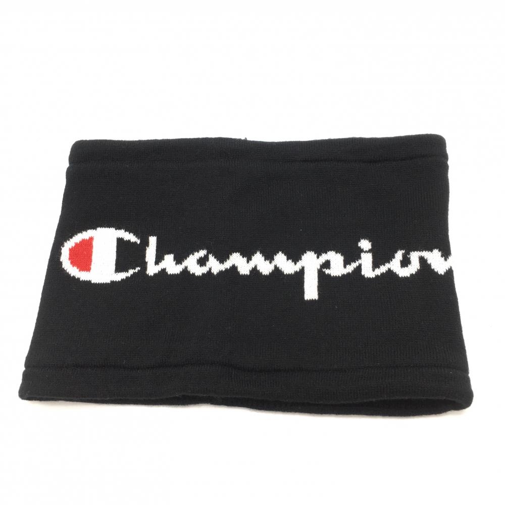 【美品】チャンピオン ネックウォーマー 黒×白 ドローコード 裏フリース  ゴルフウェア Champion