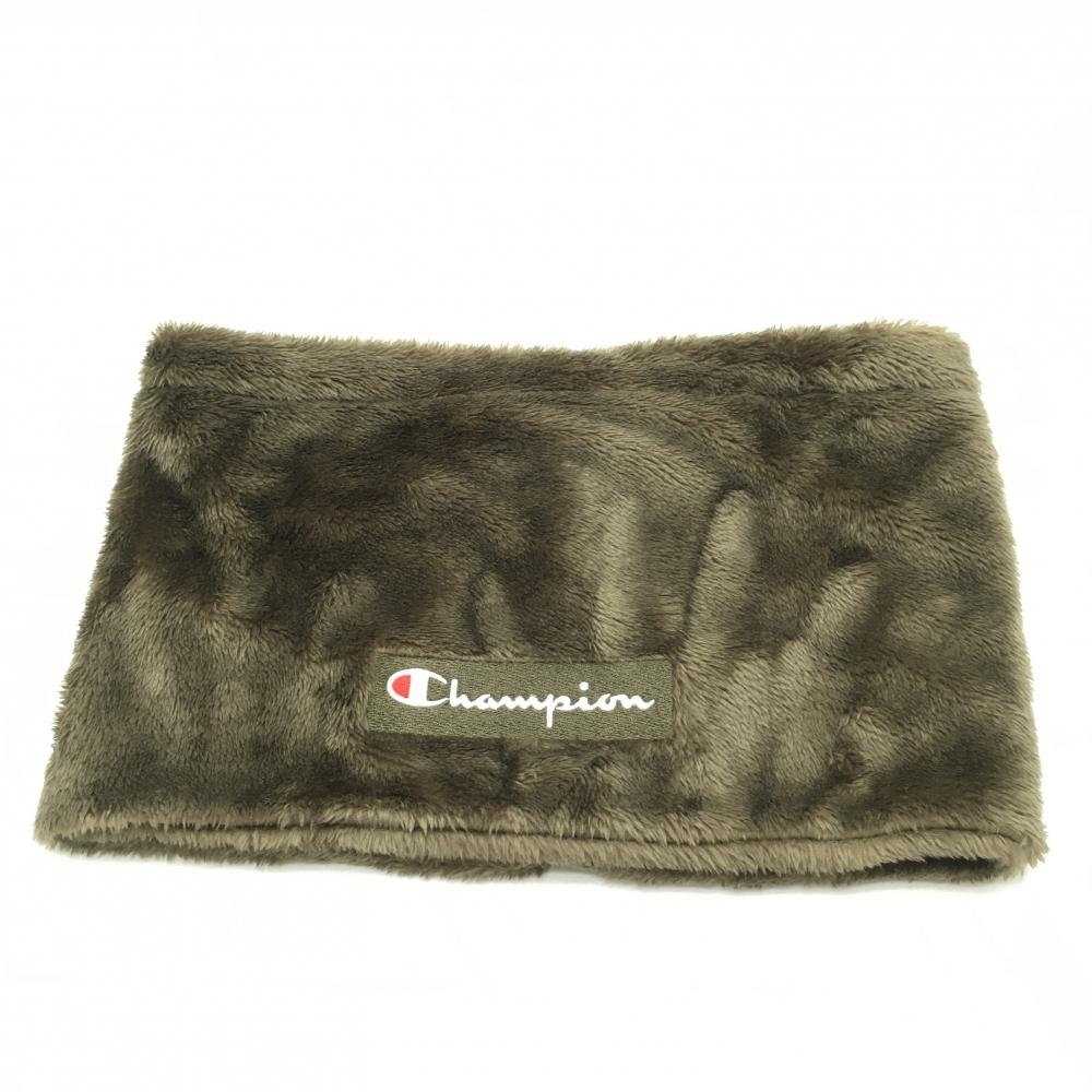 【超美品】チャンピオン ボアネックウォーマー カーキ系 ロゴ ドローコード F  ゴルフウェア Champion