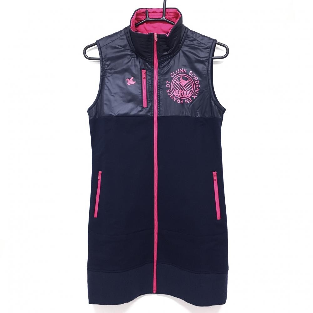 【新品】クランク ノースリーブワンピース ネイビー×ピンク 異素材切替 裏起毛 レディース L ゴルフウェア CLUNK 画像