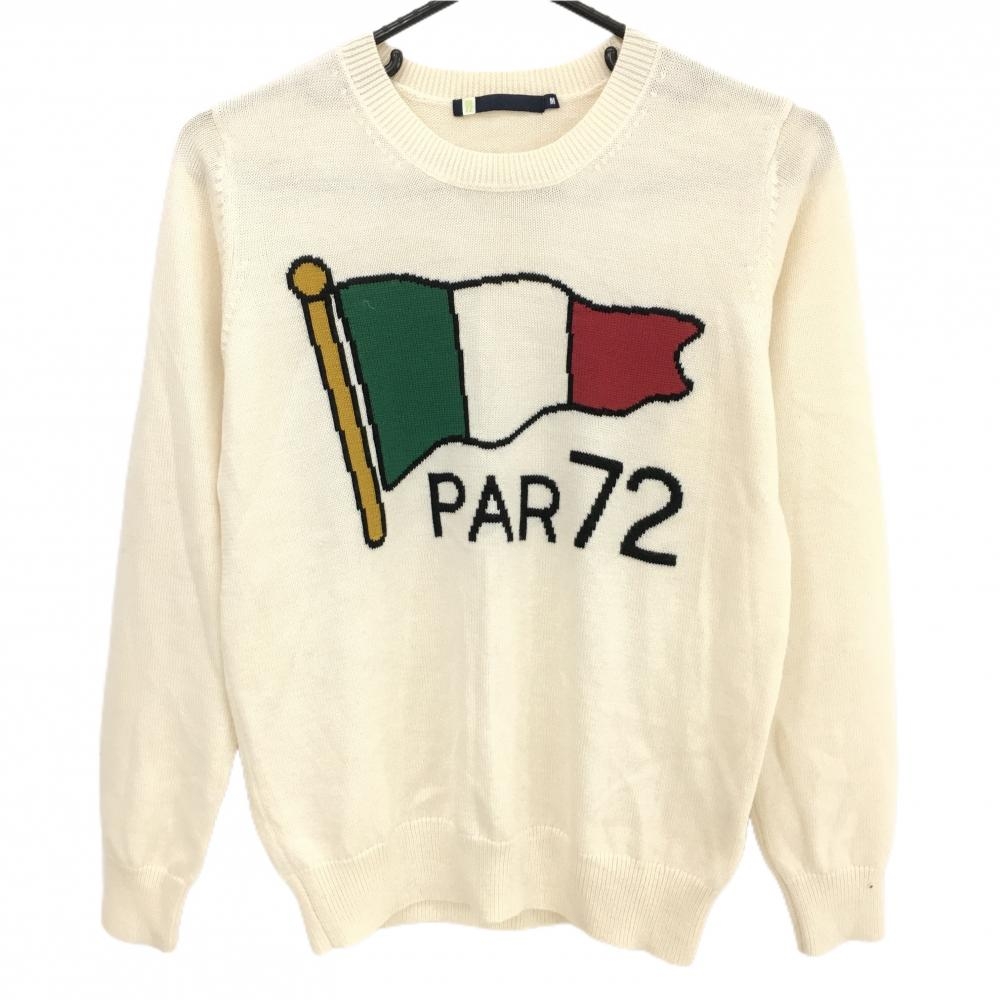 【超美品】パーセッタンタドゥエ セーター 白×黒 フラッグ ウール混 ニット レディース M ゴルフウェア PAR72