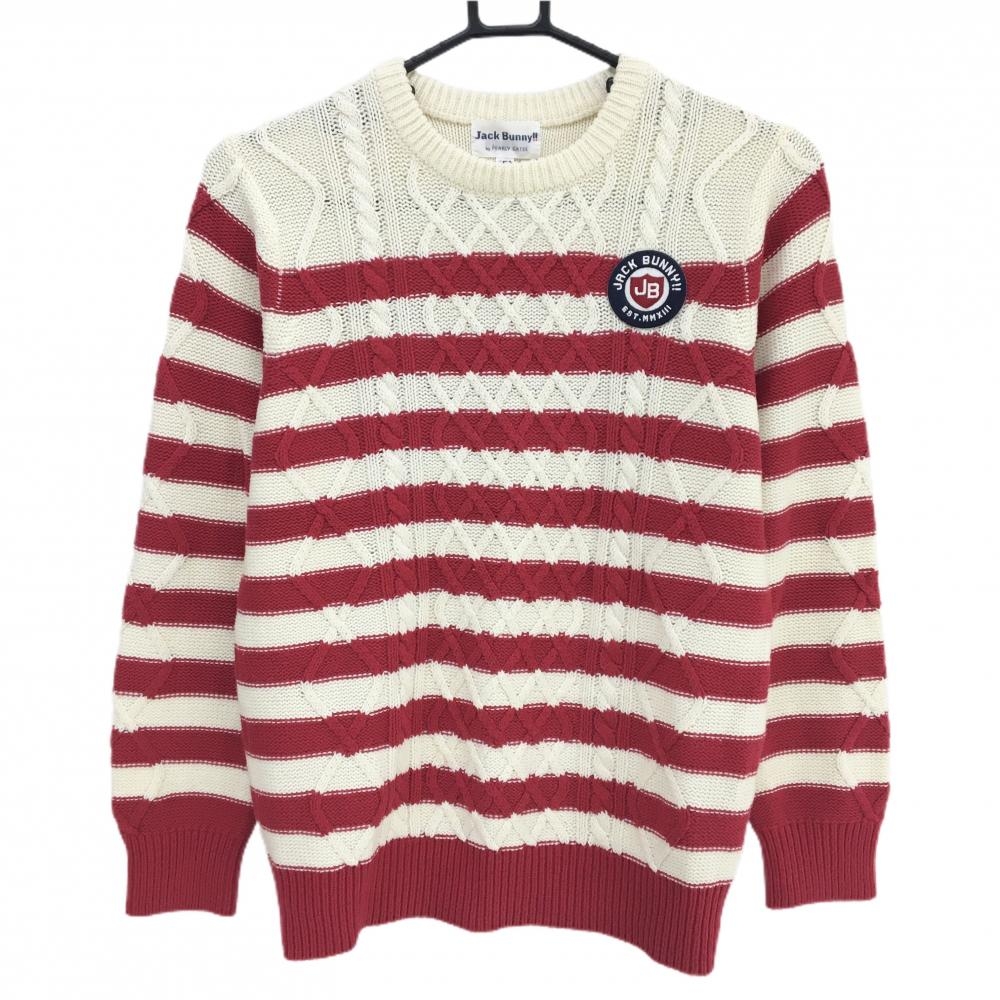 【超美品】ジャックバニー セーター 白×レッド ボーダー風 ニット ジュニア・キッズ 150 ゴルフウェア Jack Bunny