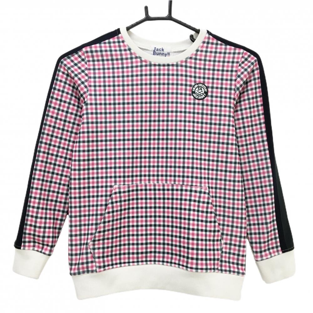 ジャックバニー トレーナー ピンク×黒 チェック 裏起毛 ジュニア・キッズ 140 ゴルフウェア Jack Bunny