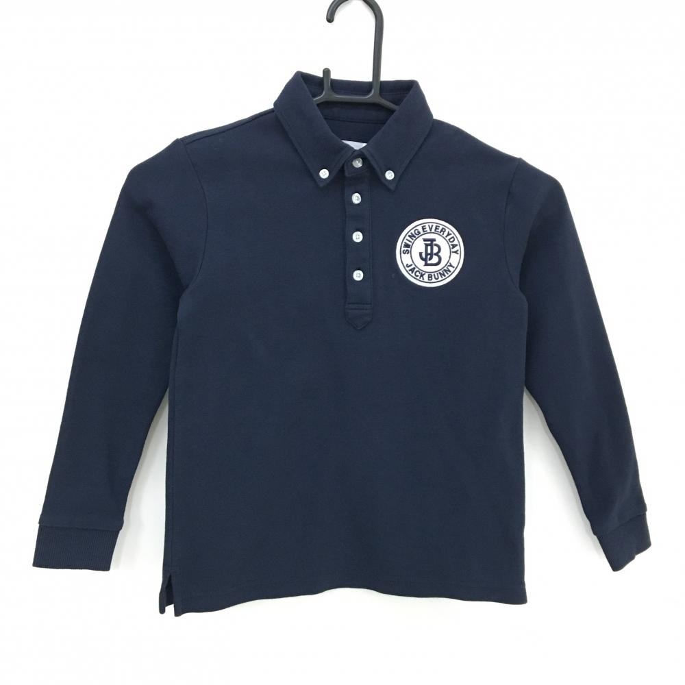 ジャックバニー 長袖ポロシャツ ネイビー ボタンダウン ロゴ刺しゅう