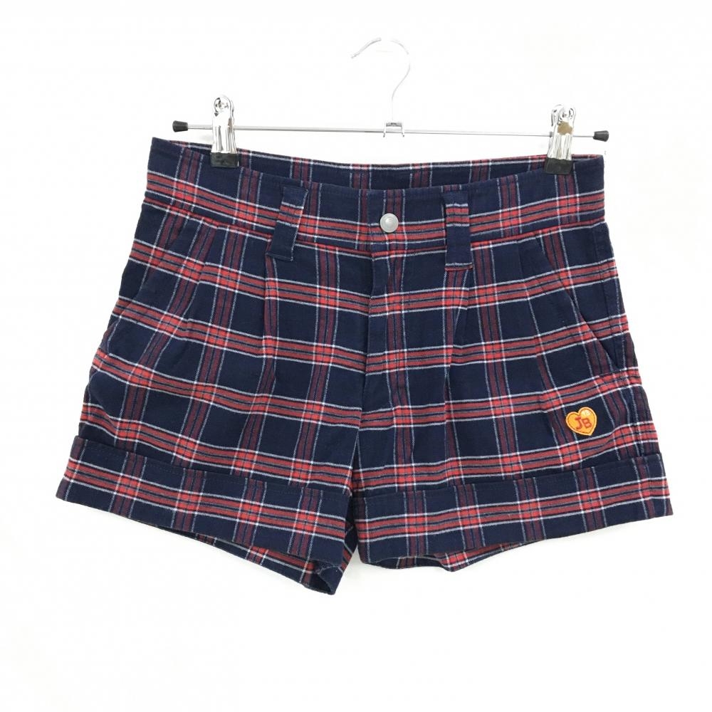 【美品】ジャックバニー ショートパンツ ネイビー×レッド チェック コットン混 ジュニア・キッズ 150 ゴルフウェア Jack Bunny