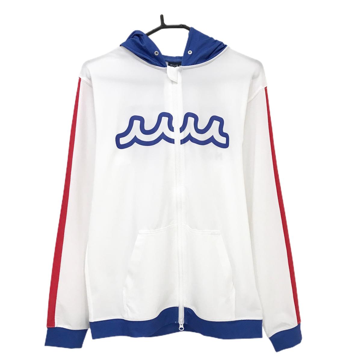【超美品】ムータマリン ジップパーカー 白×ブルー×レッド バックロゴ メンズ 6(L) ゴルフウェア muta